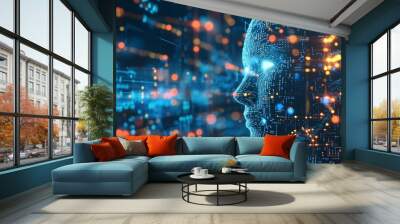 Businesses use artificial intelligence and deep learning technology to analyze automated data and showcase it through text. Wall mural