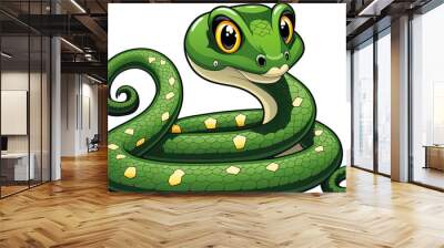 cartoon snake in green on a white backdrop. Generative AI Wall mural