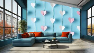 Celebrate Valentine s Day with a chic flat lay featuring a stylish arrangement of pink and white hearts set against a vibrant blue backdrop Wishing you a Happy Valentine s Day with this mod Wall mural