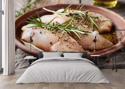 Chicken breast with rosemary served uncooked Wall mural