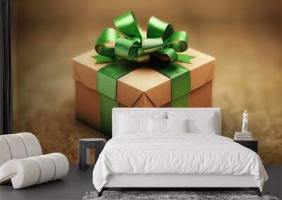 Christmas gift box with a green ribbon that is separate Wall mural