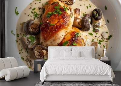 Classic French dish consisting of chicken, morels, and cream. Wall mural