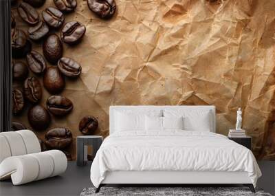 Close up of roasted coffee beans on vintage background Wall mural