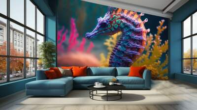 colored seahorse. Generative AI Wall mural