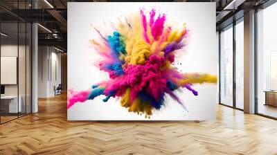 colorful powder exploding on a white background. Generative AI Wall mural