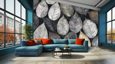 continuous textured leaf pattern in two dimensions. Generative AI Wall mural