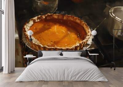 Cooking a homemade pumpkin pie for the Thanksgiving meal one step at a time Wall mural