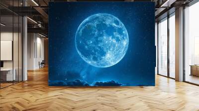 Dark sky with a full, blue moon. Wall mural