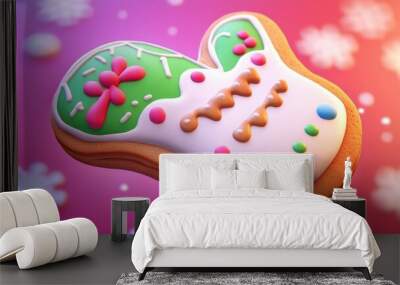 Decorated Christmas mitten cookie adorned with festive gingerbread icing, perfect for holiday celebrations Wall mural