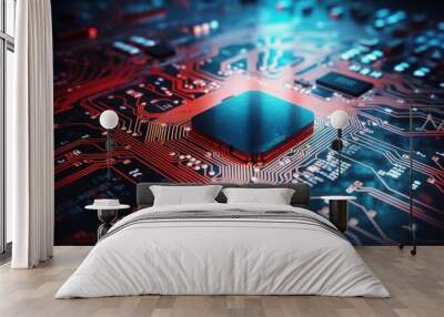 Digital integrated network technology on a circuit board provides access control and fingerprint security for cybersecurity in a technology background with copyspace for text Wall mural