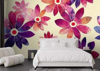 digital printing textile pattern wallpaper colorful flower with watercolor background illustration Wall mural