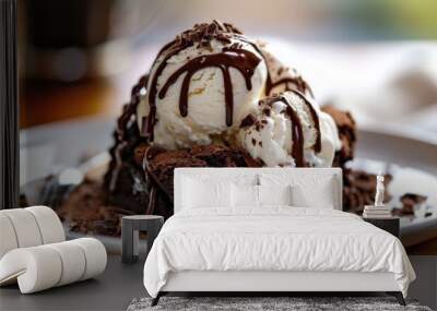 Double Chocolate Brownie Sundae with Vanilla Ice Cream Wall mural