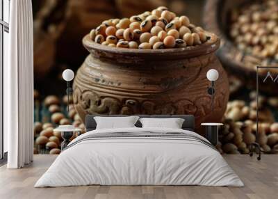 Dried Soybeans in Ceramic Container Wall mural