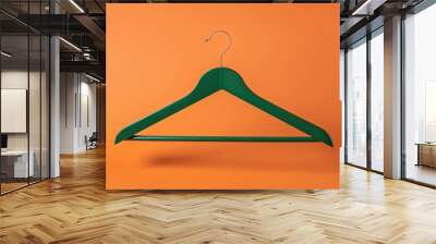 Empty Green Clothes Hanger on Orange Background with Copy Space Wall mural