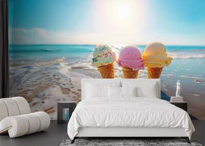 Enjoying ice cream on the beach during a sunny summer vacation Wall mural