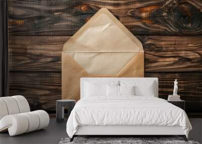 Envelope with blank paper on wooden surface Wall mural