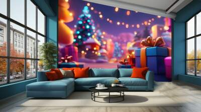 Festive Christmas background featuring colorful holiday toys and beautifully wrapped gifts, perfect for seasonal decor, celebration, festive season Wall mural