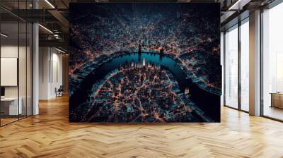 financial district, cityscape, and surroundings network connections for large data. Generative AI Wall mural