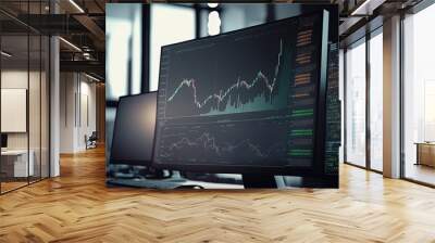 Forex Holographic chart with a computer background on a table. numerous exposures financial markets concept. Generative AI Wall mural