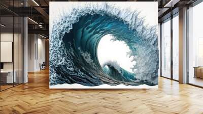 From Within the Water, a View of a Blue Ocean Wave. Generative AI Wall mural