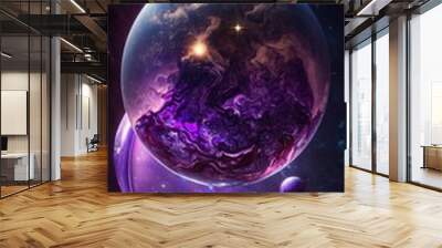 galaxy's planets. three planets in a purple sphere. Generative AI Wall mural