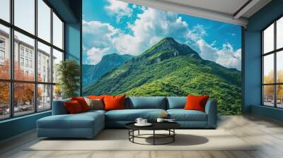 Green Beautiful Mountain And Blue Sky Wall mural