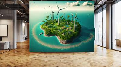 green energy. On the island, there are wind farms and solar panels. Generative AI Wall mural