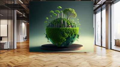 Green enterprises that rely on renewable energy can reduce climate change and global warming. without any emissions of carbon dioxide, a clean and environmentally beneficial environment. Concept to lo Wall mural