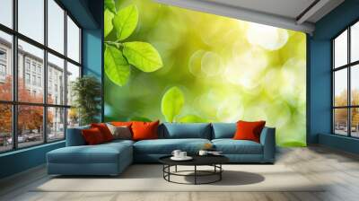 Green Leaf With Nature Background Wall mural