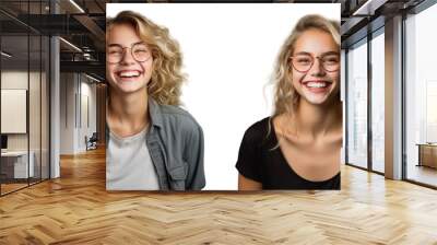 Happy blonde teenage girl wearing glasses on transparent background Wall mural