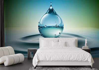 Health and beauty product concept represented by a water drop in a vast body of water; suitable for banners of any size. Generative AI Wall mural