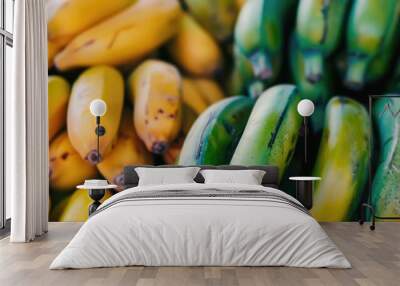 Healthy eating among fresh produce with yellow and green bananas Wall mural