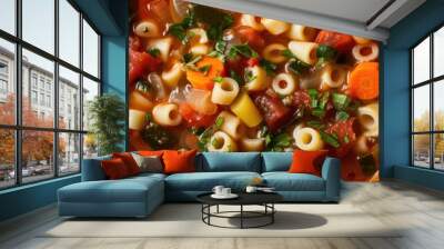 Hearty vegetable soup featuring pasta or rice. Wall mural