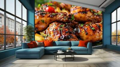 Honey-glazed grilled chicken pieces Wall mural