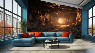 Illuminated tunnel in mine With copyspace for text Wall mural