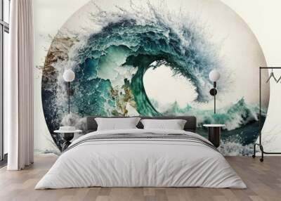 In the ocean, waves swell and rumble. Generative AI Wall mural