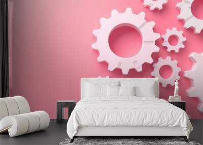 Isolated Setting icon on pink and white background with cog and gear symbols Wall mural