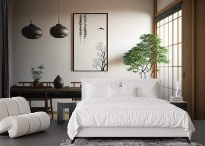 Japanese style interior of a home with a background of a frame. Generative AI Wall mural