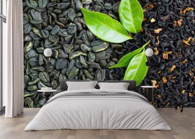 Leaves of green and black tea Wall mural