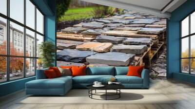 Line of pallets containing oversized paving slabs Wall mural