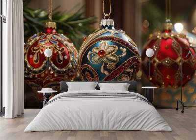 LOVELY CLASSIC CHRISTMAS ORNAMENTS Wall mural