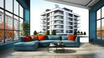 Luxury apartment or condo building, isolated on white background, in 3D render. Wall mural