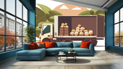 mangosteen Fruit and food distribution, tropical fruit of Thailand .Truck loaded with containers reefer control by ventilator mode to be shipped to the market. Generative AI Wall mural