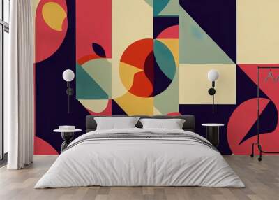 Mid century geometric abstract pattern with simple shapes and beautiful color palette. Simple geometric pattern composition, best use in web design, business card, invitation, poster, textile print. Wall mural