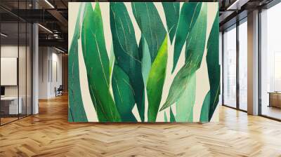 nature concept. watercolor cotton wallpaper. stylish nature concept. grassy emerald color. grass gre Wall mural