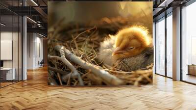 Newborn Bird Resting in the Nest Wall mural