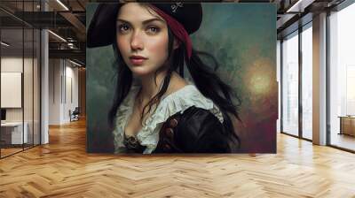 NOT BASED BY REAL PEOPLE! EVERYTHING WAS CREATED IN DIGITAL! painterly portrait of a beautiful pirate girl. High quality illustration Wall mural