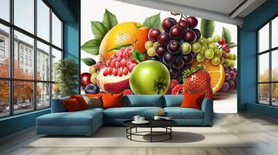 On a white background, fresh fruits. Generative AI Wall mural