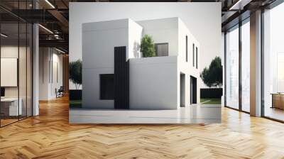 one unbroken line. a contemporary, minimalist home. Building used as a family's home. Conceptual architecture for a chic apartment complex. Contemporary residential building design idea. Generative AI Wall mural