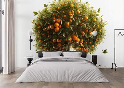 Orange tree up close and isolated on a white background. orange tree with white background and leaves. Generative AI Wall mural